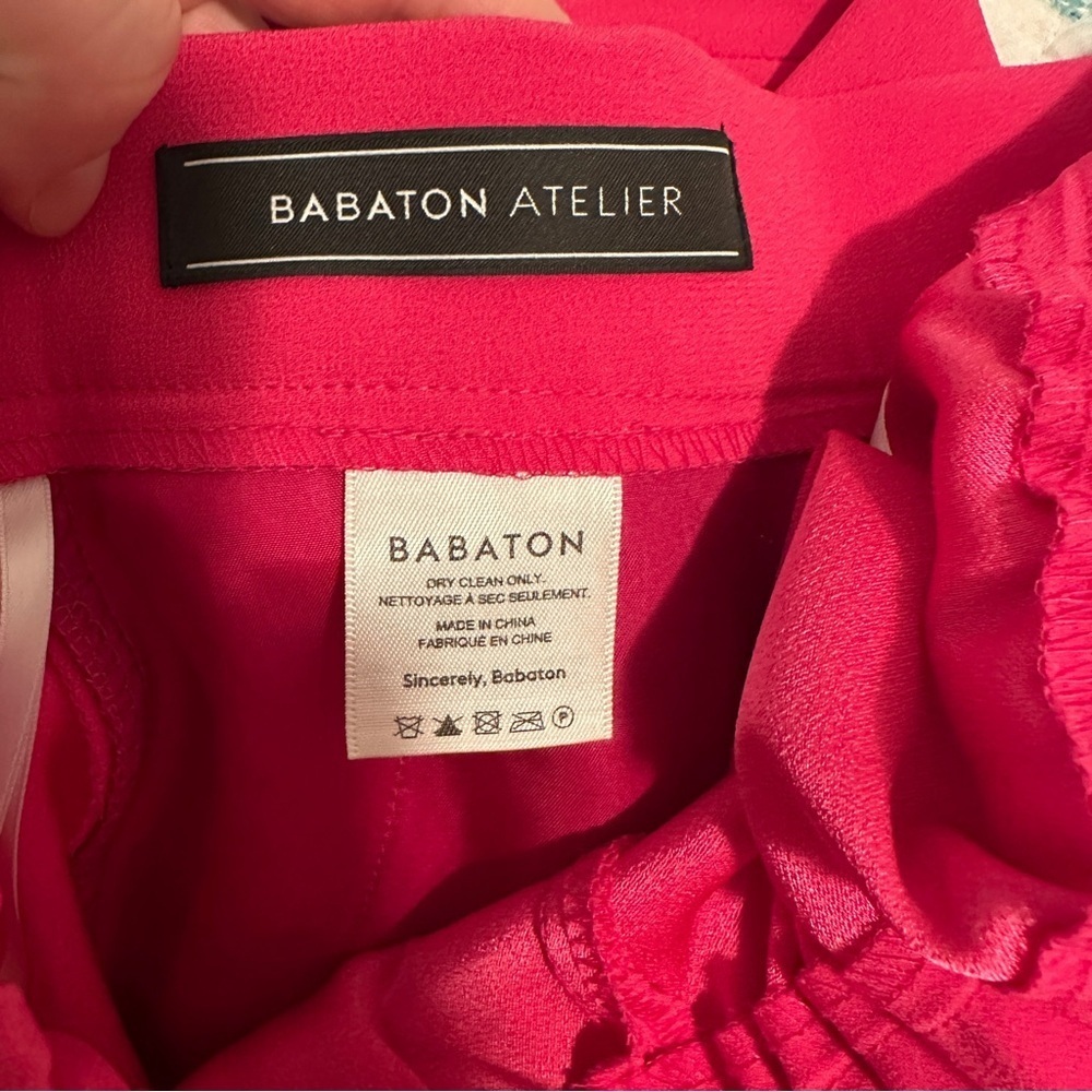 Aritzia Babaton Conan Bright Pink Pleated Trouser Straight Leg Pant Size 8 Women - Picture 9 of 11